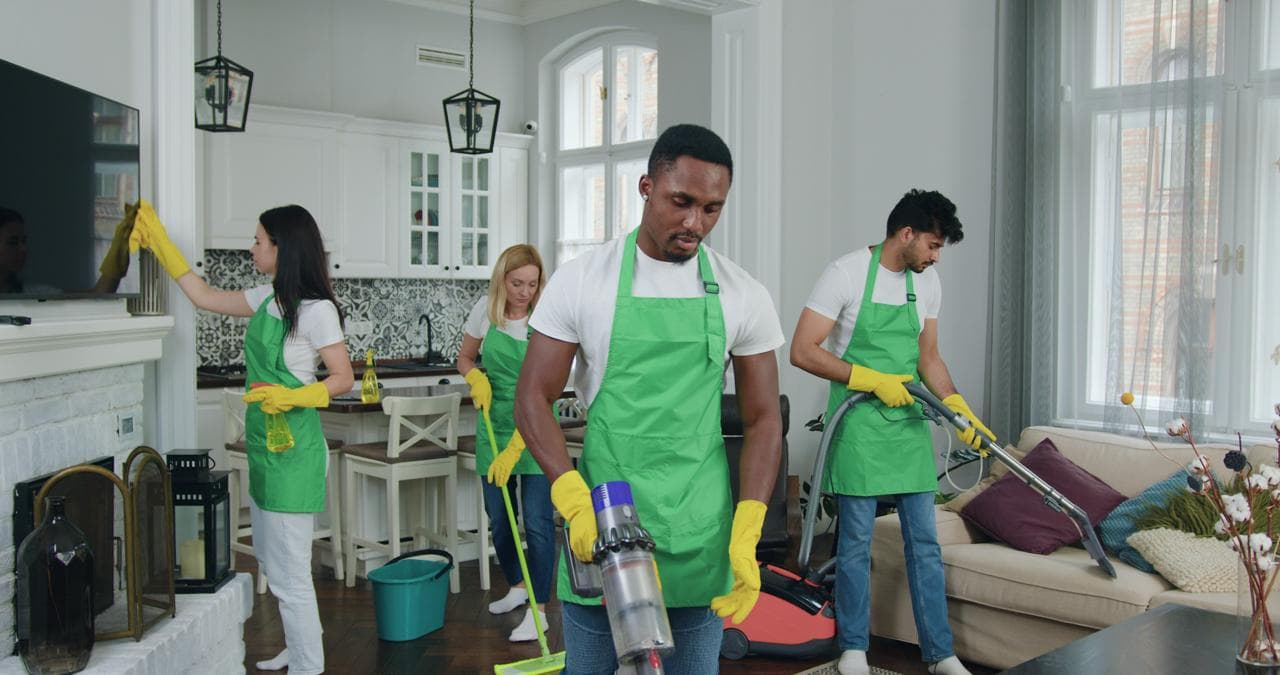 Professional cleaning staff in uniform